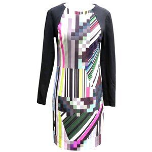 Trina Turk Jersey Sheath Dress Long Sleeves Geometric Print Size 4